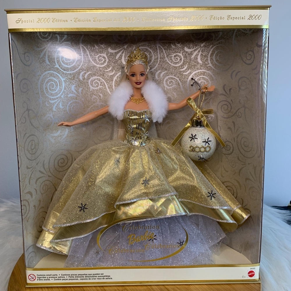 Collectable Vintage Barbie Celebration Doll in Gold and White 2000